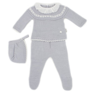 Maiorista Made in Portugal Gray Baby Shirt, Footed Pants and Beanie 3-Piece Outfit Set