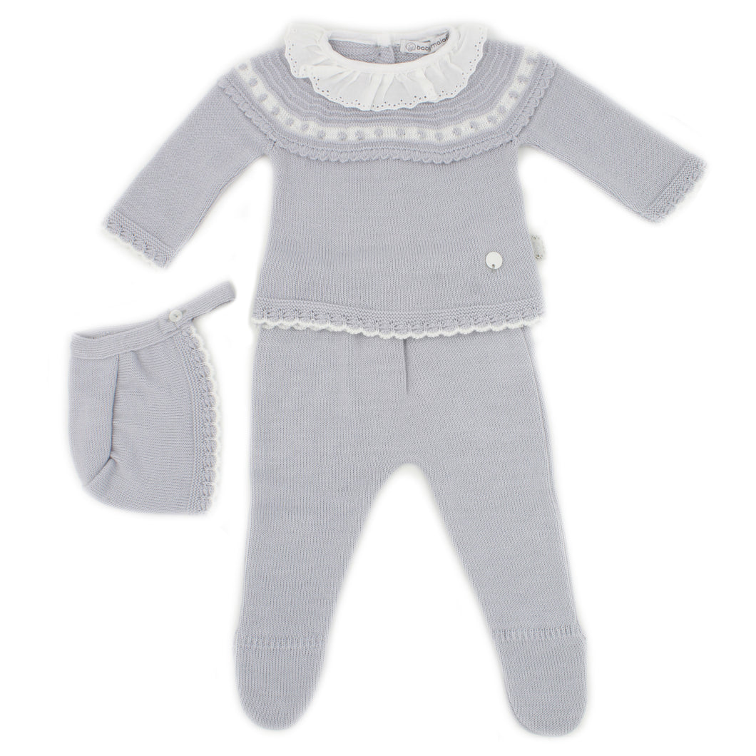 Maiorista Made in Portugal Gray Baby Shirt, Footed Pants and Beanie 3-Piece Outfit Set