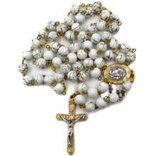 Load image into Gallery viewer, Our Lady of Fatima White and Gold Marble Rosary
