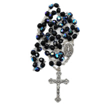 Load image into Gallery viewer, Our Lady of Fatima Black with Blue Shiny Beads Rosary Made in Portugal
