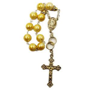 Our Lady of Fatima Amber Rosary with Gold Wedding Bands and Cross