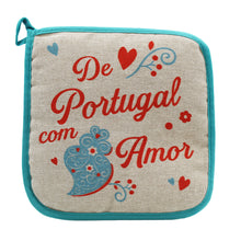 Load image into Gallery viewer, 100% Cotton From Portugal With Love Blue Oven Mitt and Pot Holder

