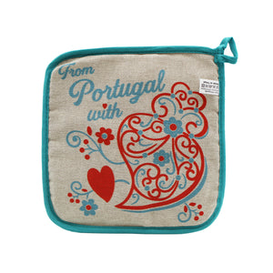 100% Cotton From Portugal With Love Blue Oven Mitt and Pot Holder
