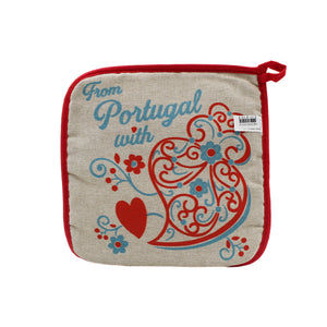 100% Cotton From Portugal With Love Red Oven Mitt and Pot Holder