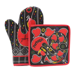 100% Cotton Good Luck Red Rooster Oven Mitt and Pot Holder
