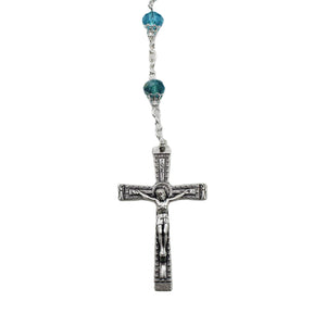 Our Lady of Fatima Clear Aqua Glass Beads Rosary