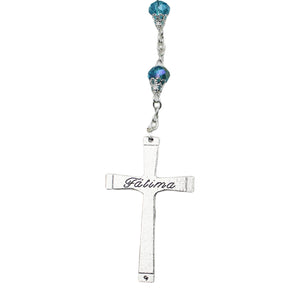 Our Lady of Fatima Clear Aqua Glass Beads Rosary