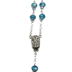 Our Lady of Fatima Clear Aqua Glass Beads Rosary