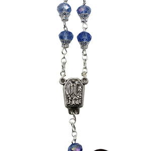Our Lady of Fatima Clear Blue Violet Shiny Glass Beads Rosary