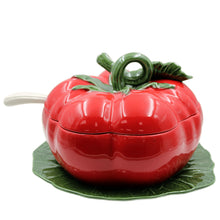 Load image into Gallery viewer, Faiobidos Hand-Painted Ceramic Tomato Large Tureen with Ladle
