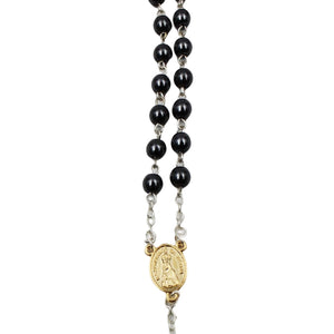 Our Lady of Fatima Dark Grey Beads Rosary with Gold Crucifix