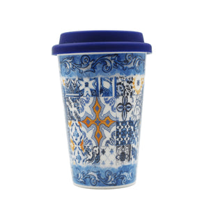 Portuguese Tile Azulejo Ceramic Coffee Cup With Lid