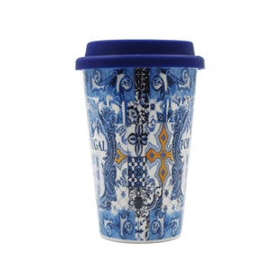 Portuguese Tile Azulejo Ceramic Coffee Cup With Lid