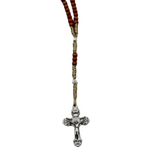 Load image into Gallery viewer, St Benedict Wood Rosary on Rope w/ Metal Beads
