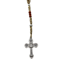 Load image into Gallery viewer, St Benedict Wood Rosary on Rope w/ Metal Beads
