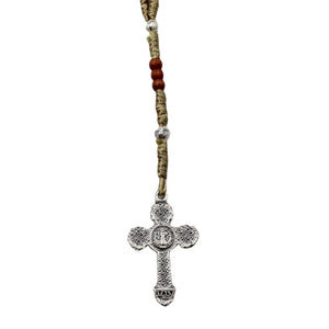 St Benedict Wood Rosary on Rope w/ Metal Beads