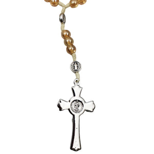 Saint Benedict Clear Honey Shiny Beads Necklace Rosary