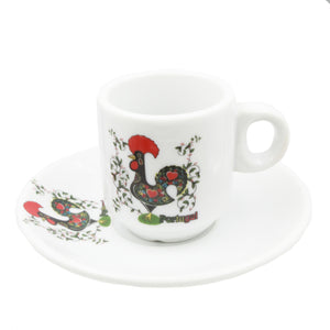 Portuguese Rooster with Flowers Espresso Cup and Saucers with Gift Box, Set of 6