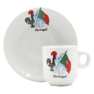 Portuguese Rooster with Flag Espresso Cup and Saucers with Gift Box, Set of 6