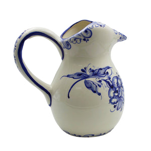 Hand-Painted Portuguese Ceramic Blue Floral Jug Pitcher