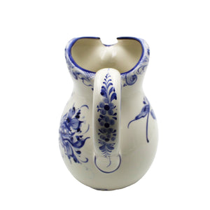Hand-Painted Portuguese Ceramic Blue Floral Jug Pitcher
