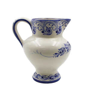 Hand-Painted Portuguese Ceramic Small Blue Floral Jug Pitcher
