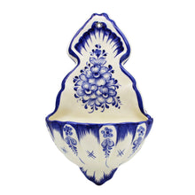 Load image into Gallery viewer, Hand-Painted Portuguese Ceramic Blue Floral White Decorative Wall Water Fountain Holder
