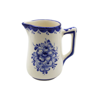 Hand-Painted Portuguese Ceramic Blue Floral White Milk Jug