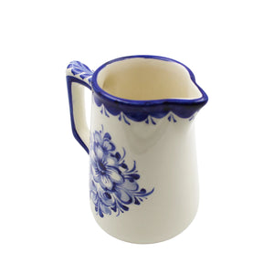 Hand-Painted Portuguese Ceramic Blue Floral White Milk Jug