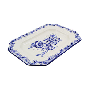 Hand-Painted Traditional Portuguese Ceramic Blue White Floral Decorative Platter