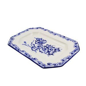 Hand-Painted Traditional Portuguese Ceramic Blue White Floral Decorative Platter