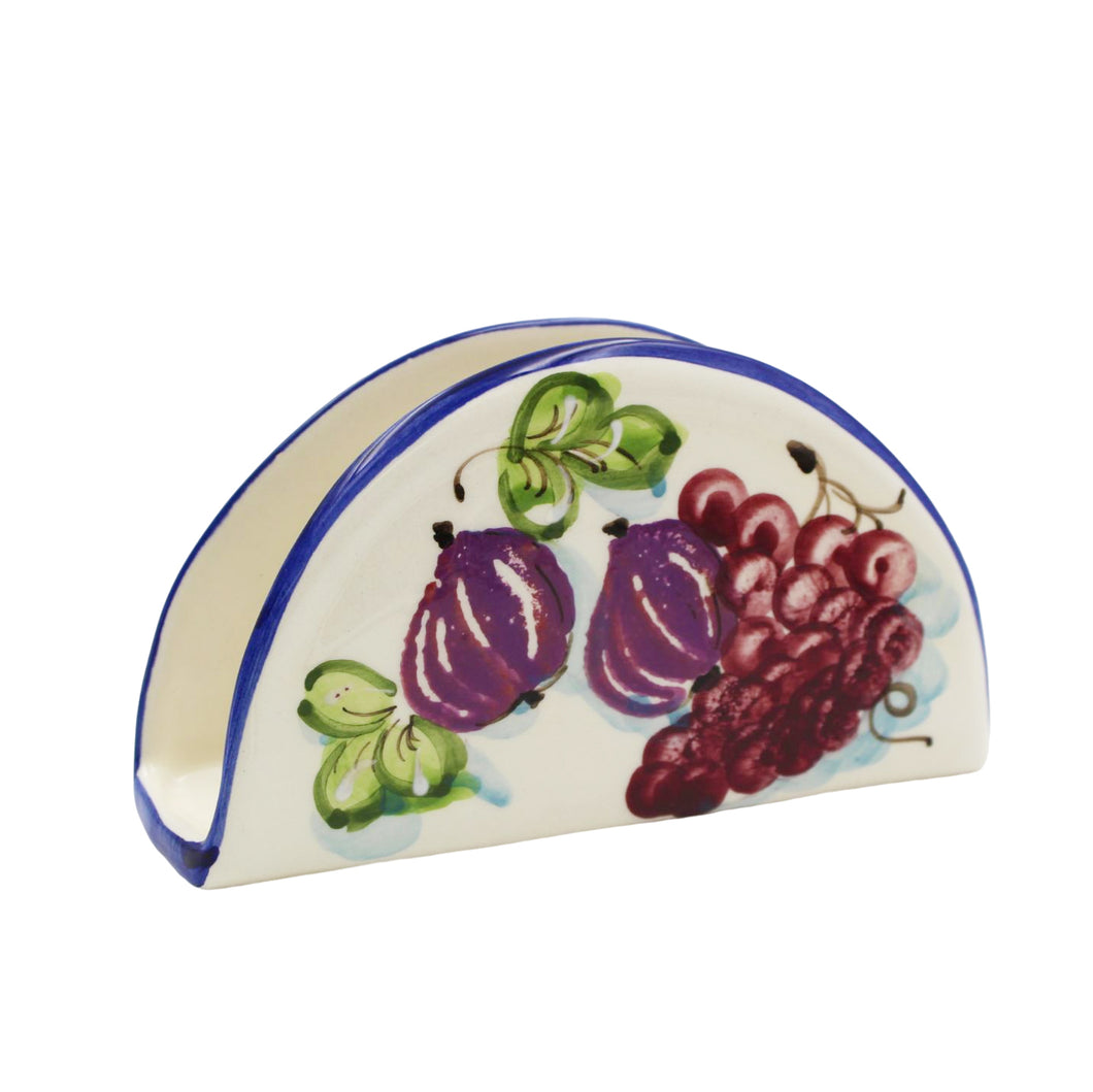 Hand-Painted Portuguese Ceramic Fruits Napkin Holder