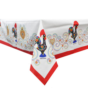 100% Cotton Red Good Luck Rooster Made in Portugal Tablecloth