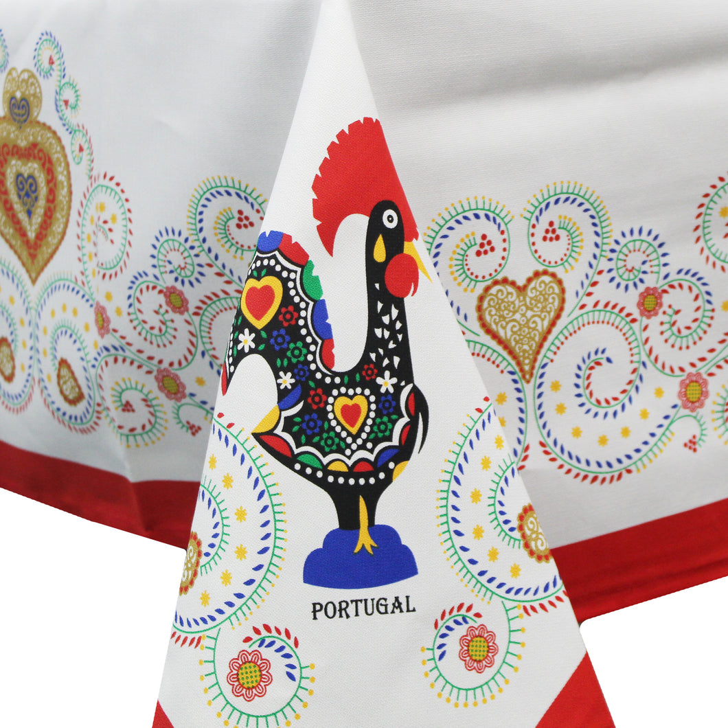 100% Cotton Red Good Luck Rooster Made in Portugal Tablecloth