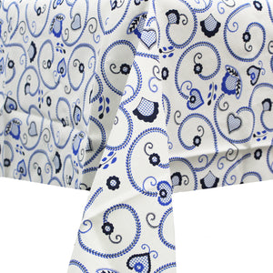 100% Cotton Blue Viana Style Round Made in Portugal Tablecloth