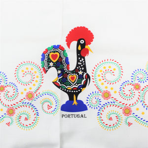 100% Cotton White Traditional Rooster Galo de Barcelos Regional Made in Portugal Tablecloth