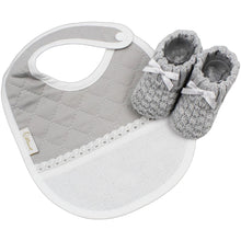 Load image into Gallery viewer, Portuguese Unisex Grey Baby Classic Snap Closure Cross Stitch Bib and Booties Set
