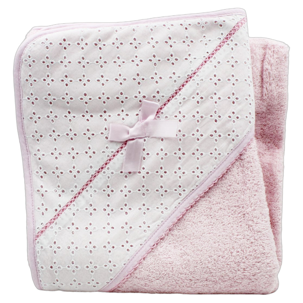 Baby Maior 100% Cotton Made in Portugal Lace with a Bow Baby Bath Towel, Various Colors