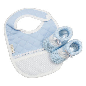 Portuguese Unisex Blue Baby Classic Snap Closure Cross Stitch Bib and Booties Set