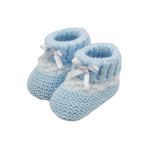 Portuguese Unisex Blue Baby Classic Snap Closure Cross Stitch Bib and Booties Set