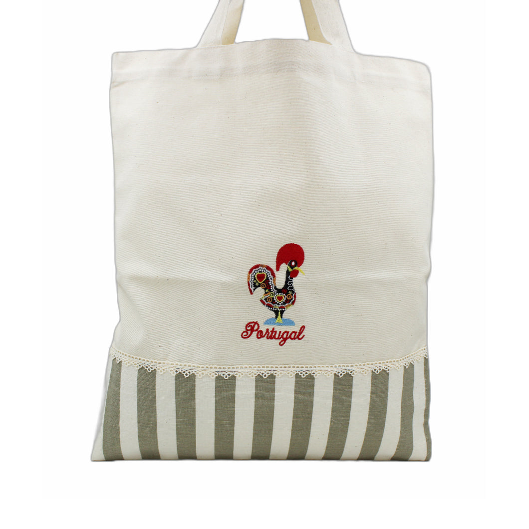 Good Luck Rooster Linen with Fringe Tote Bag