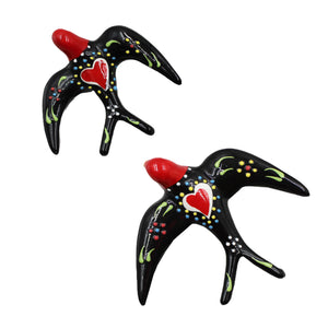 Portuguese Ceramic Hand-painted Wall Decorative Swallows - Set of 2