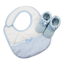 Load image into Gallery viewer, Portuguese Blue Baby Classic Snap Bib &quot;Principe&quot; and Booties Set
