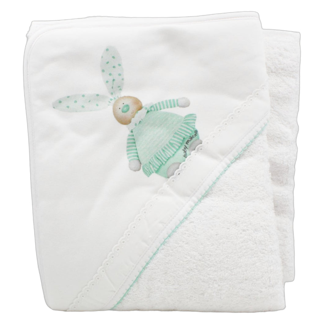 Baby Maior 100% Cotton Made in Portugal Green Bunny Baby Bath Towel