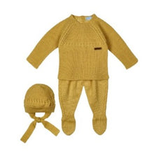 Load image into Gallery viewer, Mac Ilusión Made in Spain Baby Mostaza Shirt, Footed Pants and Beanie 3-Piece Set
