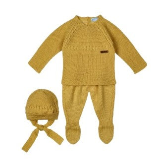 Mac Ilusión Made in Spain Baby Mostaza Shirt, Footed Pants and Beanie 3-Piece Set