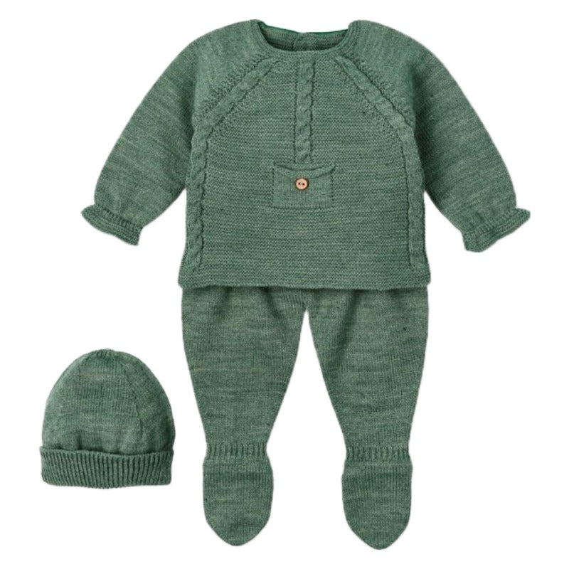 Mac Ilusión Made in Spain Baby Bambu Shirt, Footed Pants and Beanie 3-Piece Set