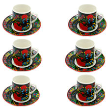 Load image into Gallery viewer, Set Of 6 Portuguese Good Luck Rooster Galo de Barcelos Espresso Cups and Saucers
