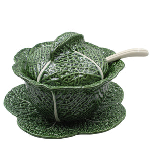 Faiobidos Hand-Painted Large Ceramic Cabbage Tureen with Ladle