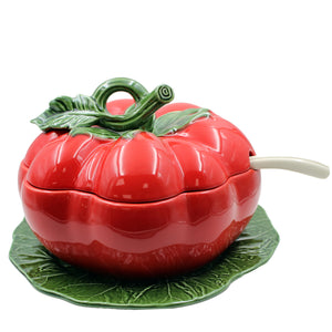 Faiobidos Hand-Painted Ceramic Tomato Large Tureen with Ladle